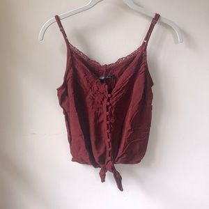 Abercrombie & Fitch dark red button front tie tank